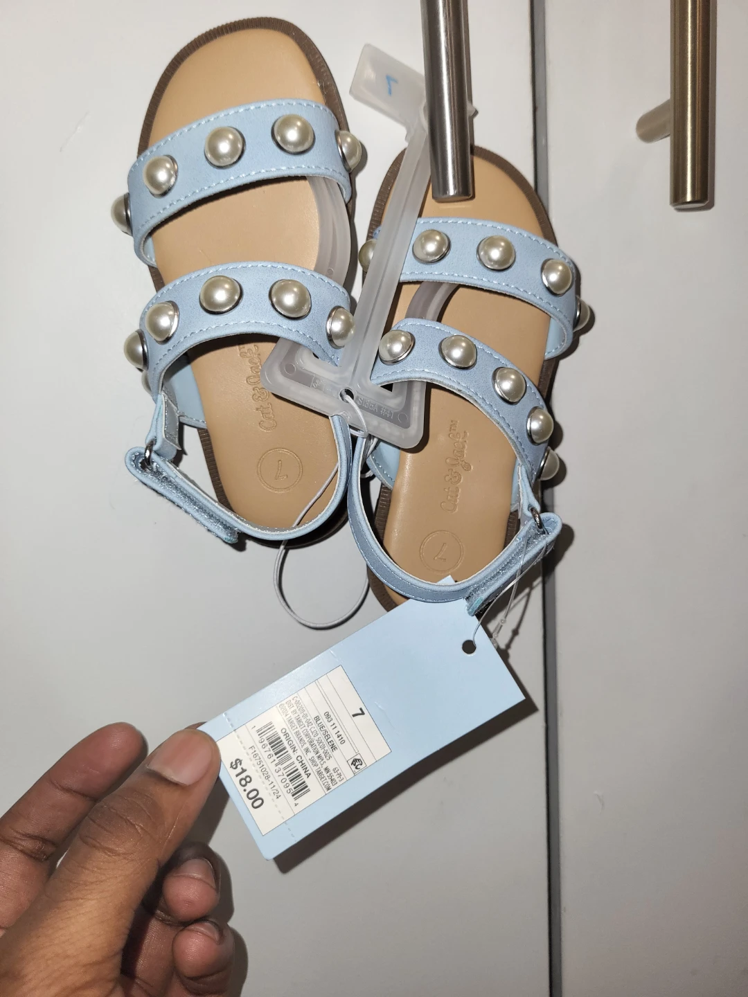 Cat & Jack Baby Girls' Pearl Embellished Sandals - Blue, Size 7