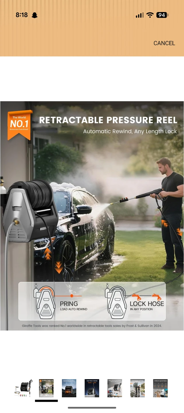 Giraffe Tools Retractable Pressure Washer Hose Reel - photo 2