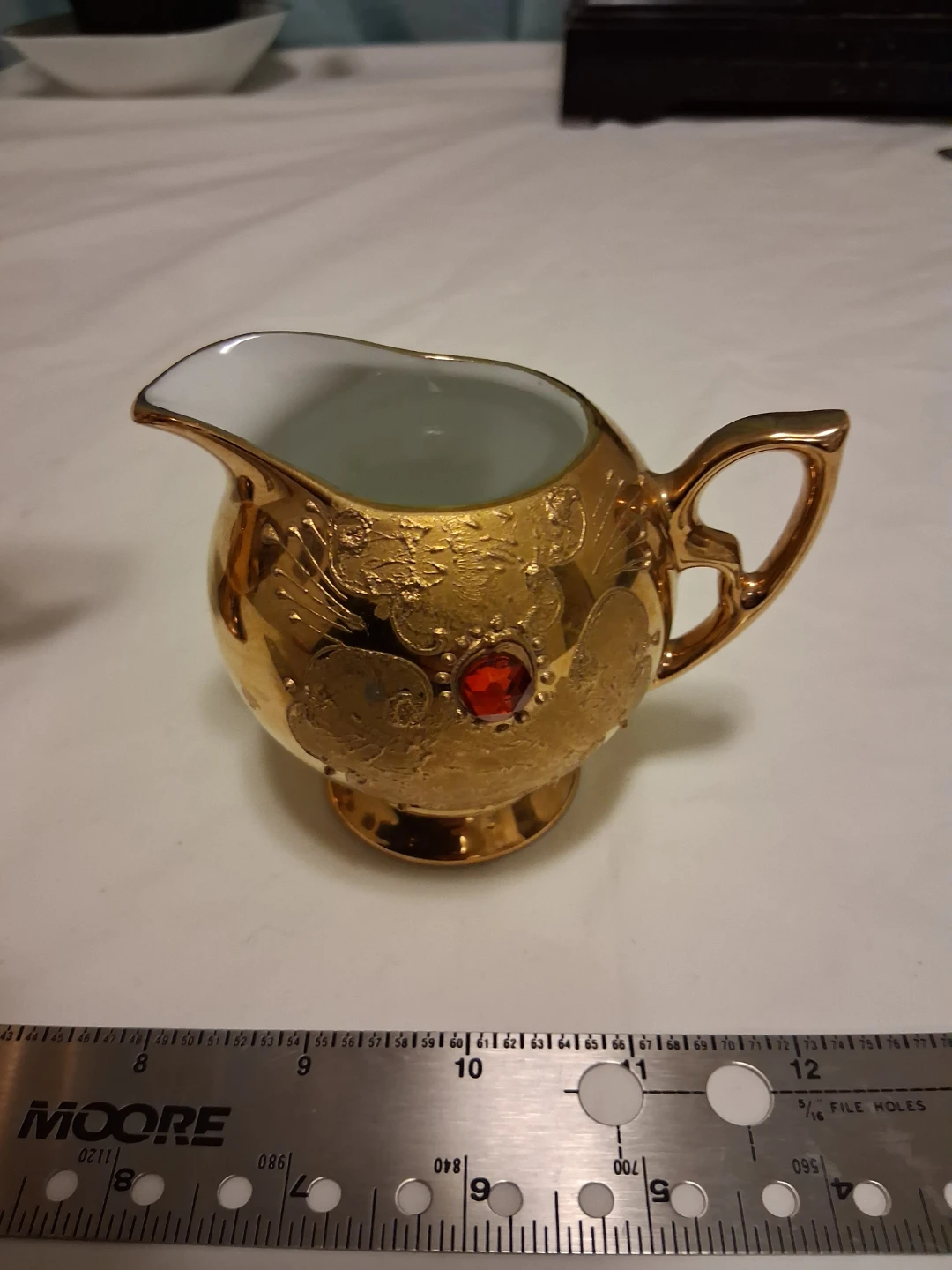 Gold-tone Creamer with Red Jewel Accent - photo 4