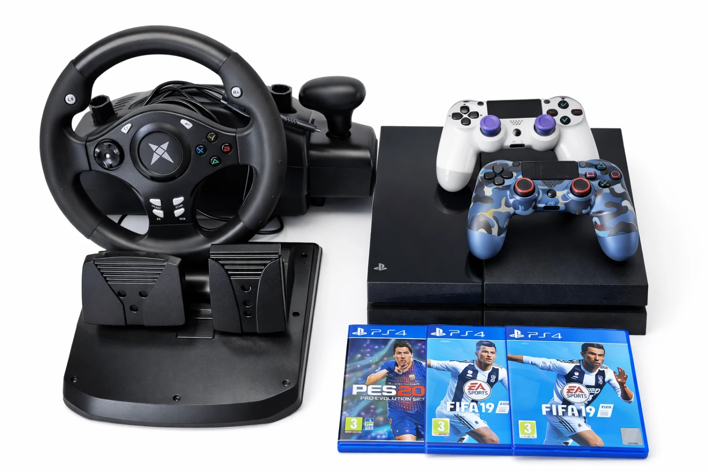 Logitech G29 Racing Wheel, 2 Controllers, and PS4 Games