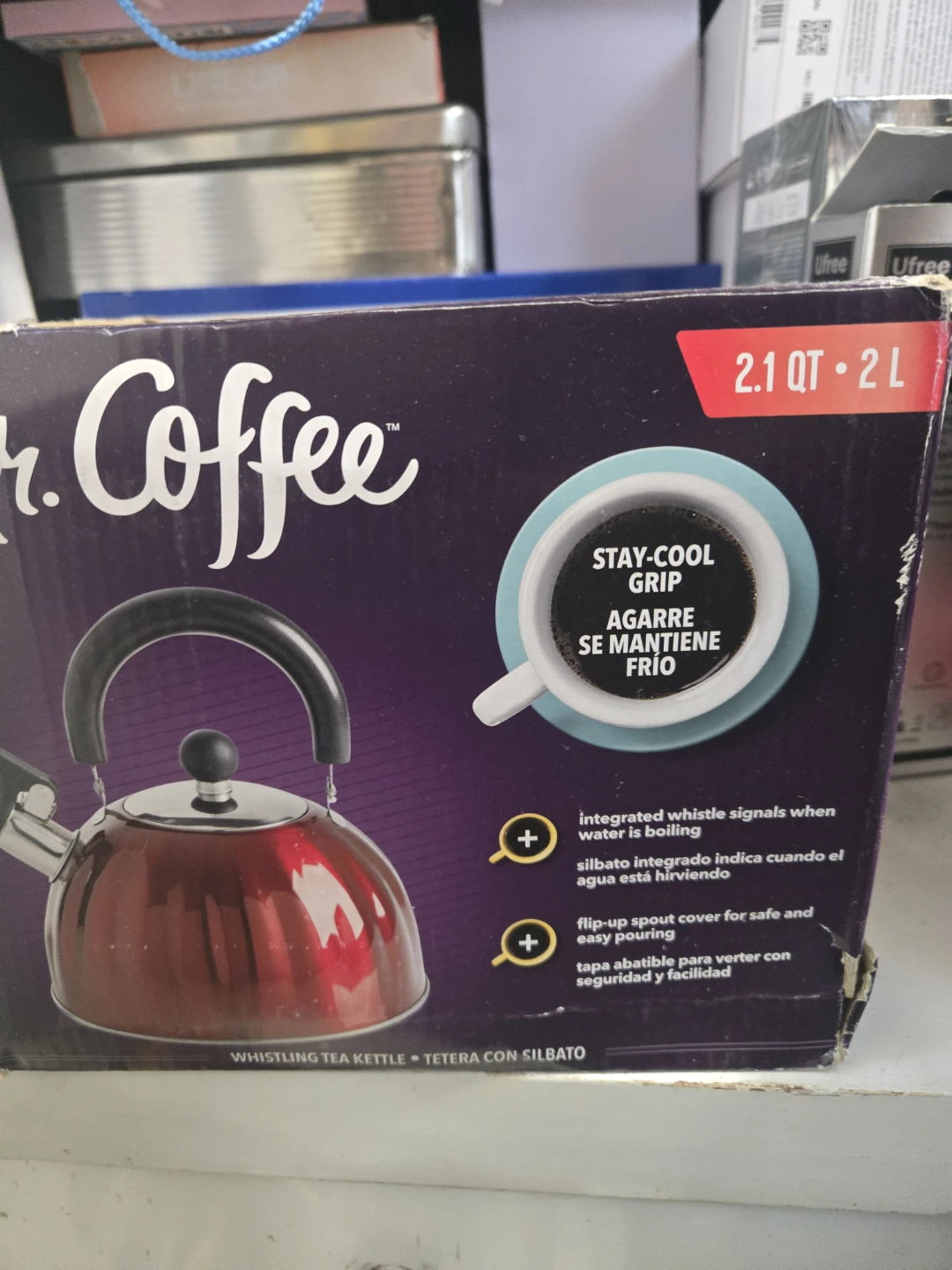 Mr. Coffee 2.1 QT Red Whistling Tea Kettle