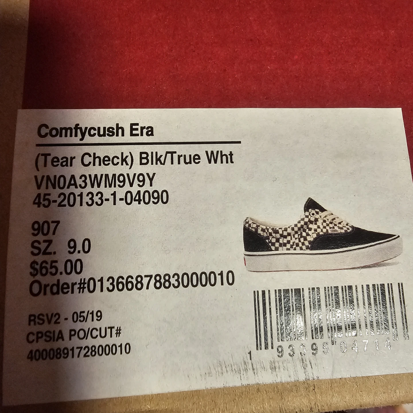 Vans Comfycush Era "Tear Check" Black/True White Sneakers Size 9