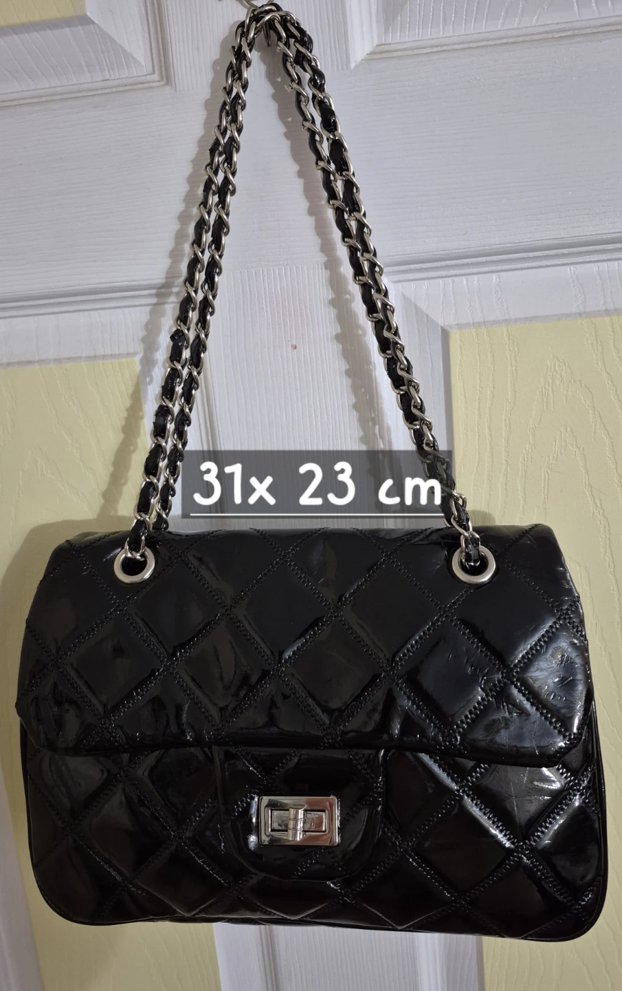 Black Quilted Shoulder Bag with Chain Strap
