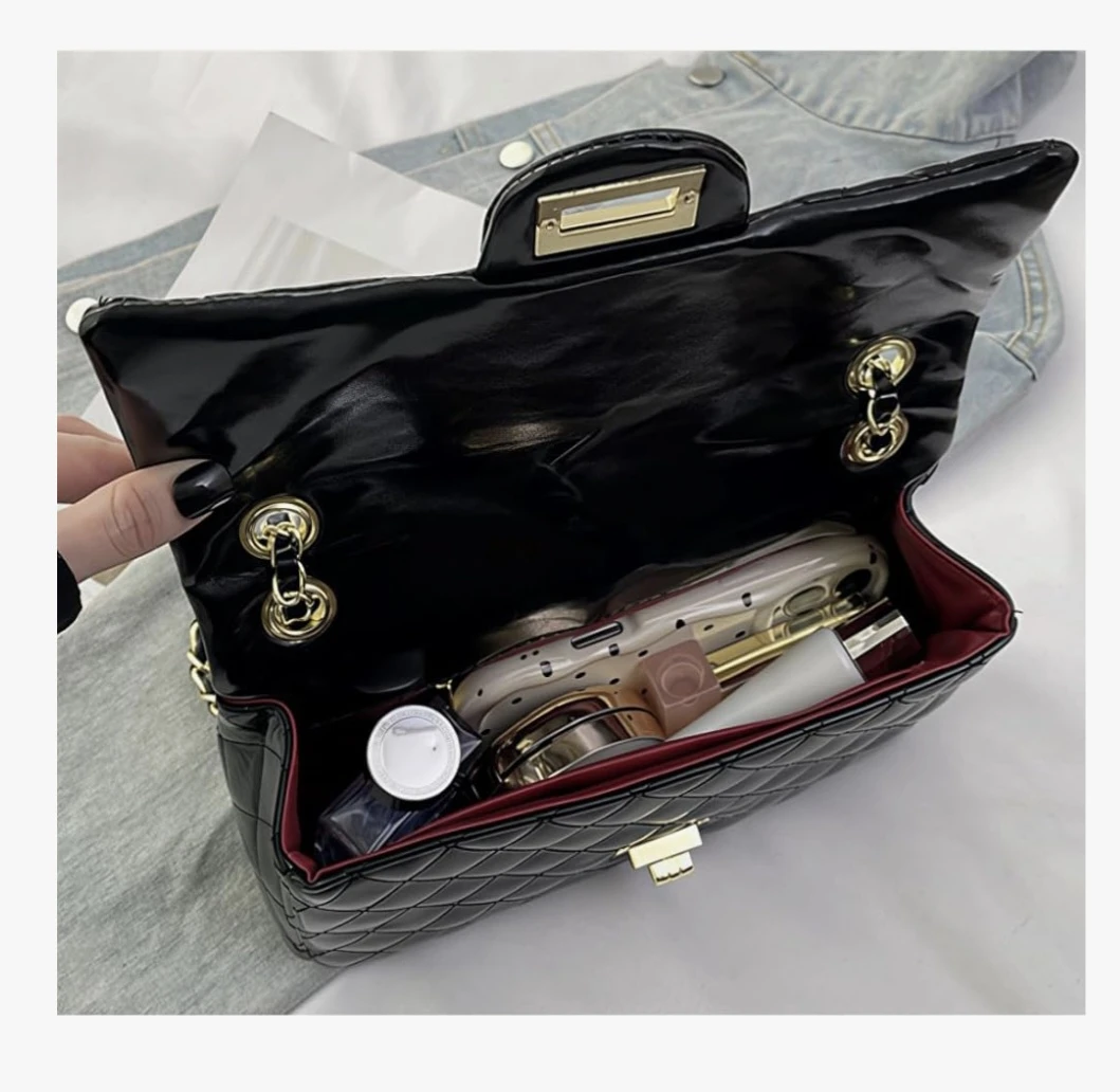 Black Quilted Shoulder Bag with Chain Strap - photo 3