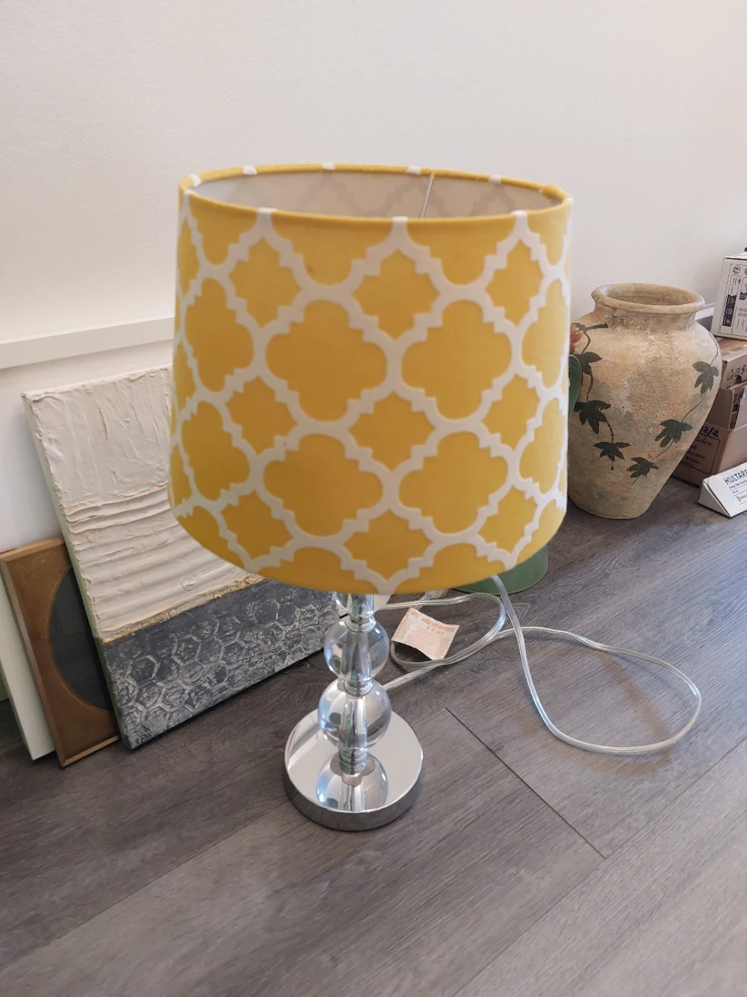 Yellow Quatrefoil Drum Lamp Shade Table Lamp - photo 3