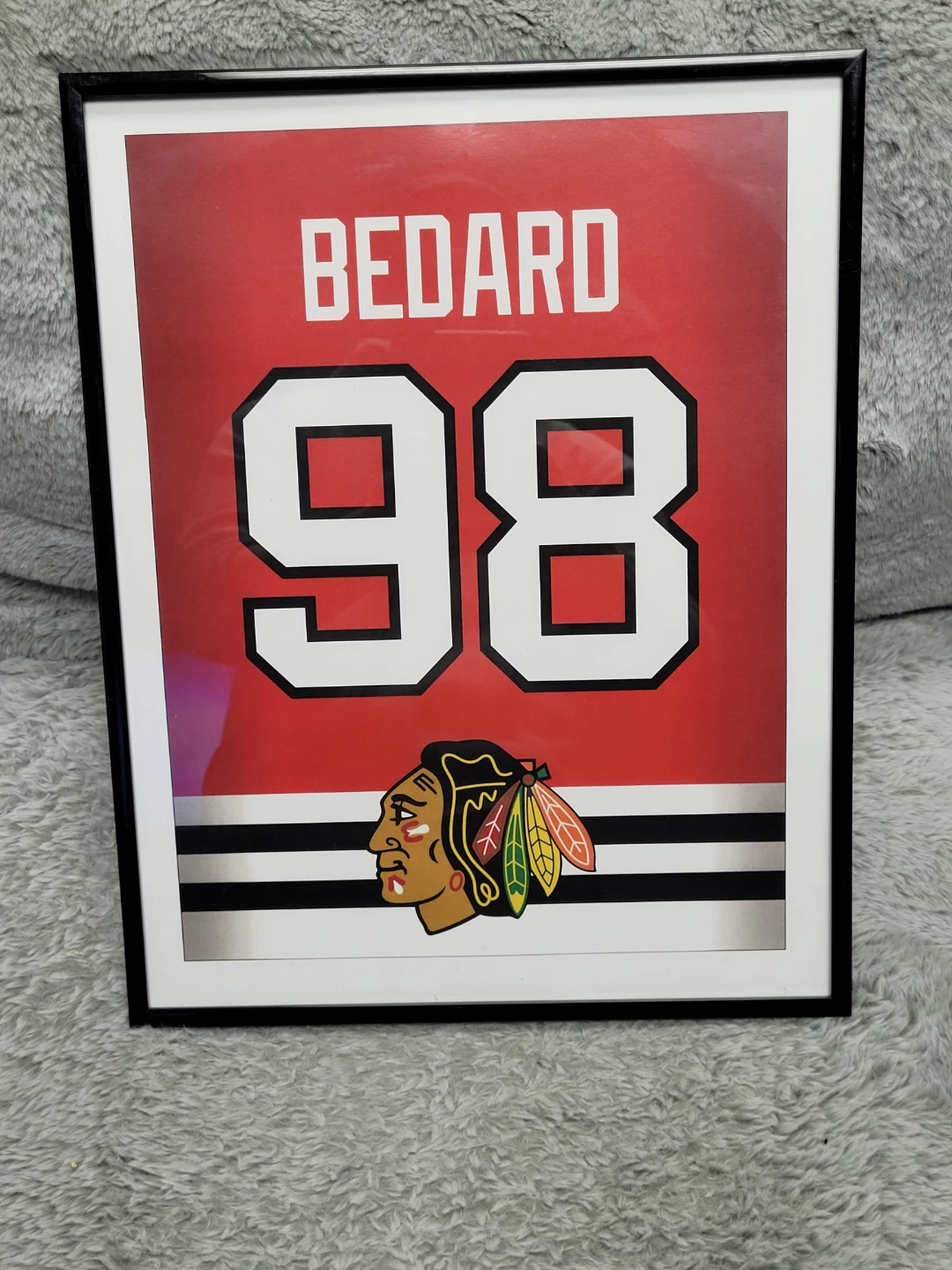 Connor Bedard 98 Chicago Blackhawks Framed Jersey Art