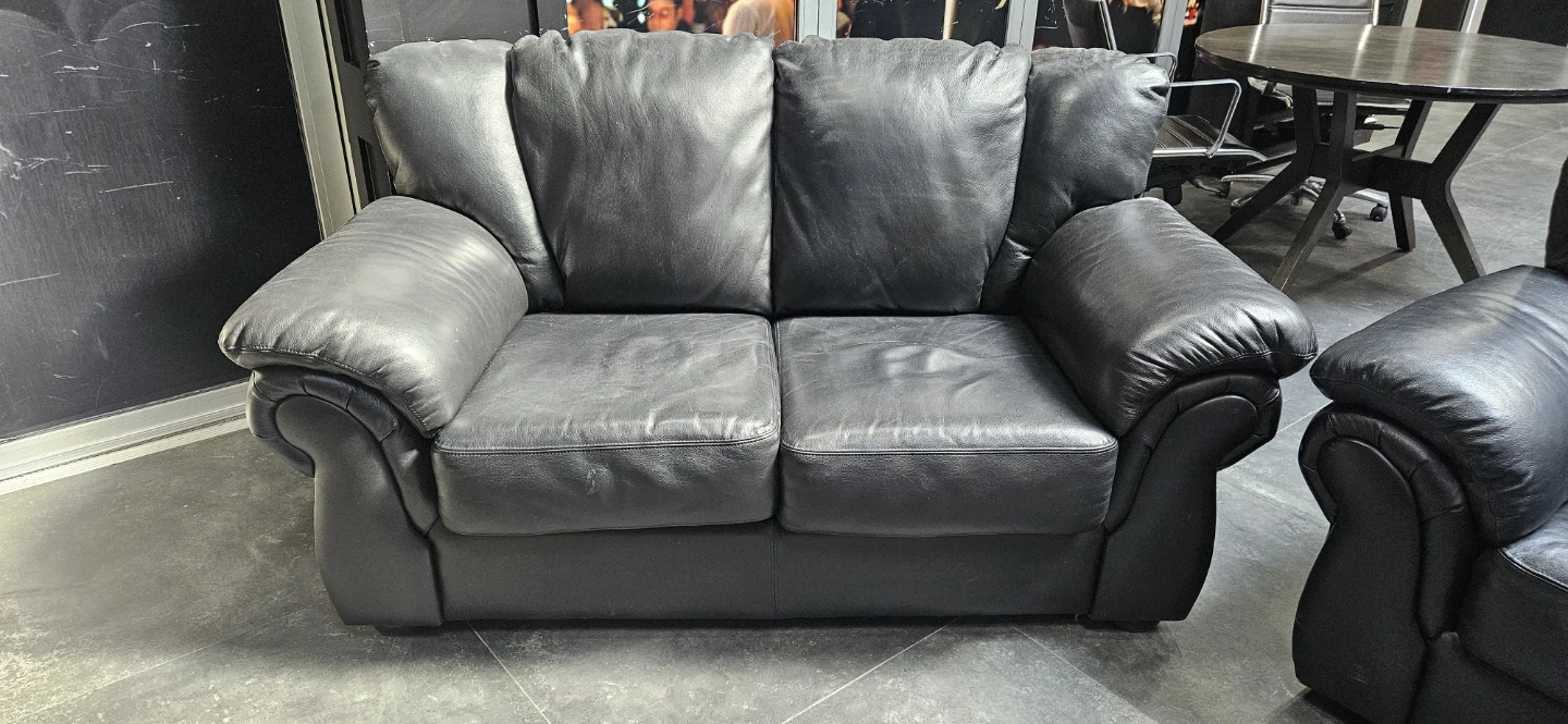 Black Leather Sofa Set with Ottoman - photo 2