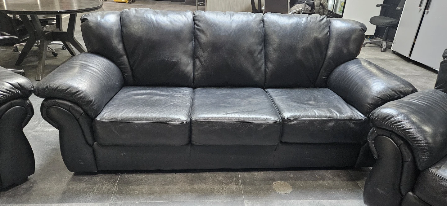 Black Leather Sofa Set with Ottoman - photo 4