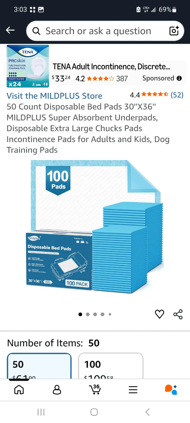 Mildplus Disposable Bed Pads 30" x 36" - 100 Pack