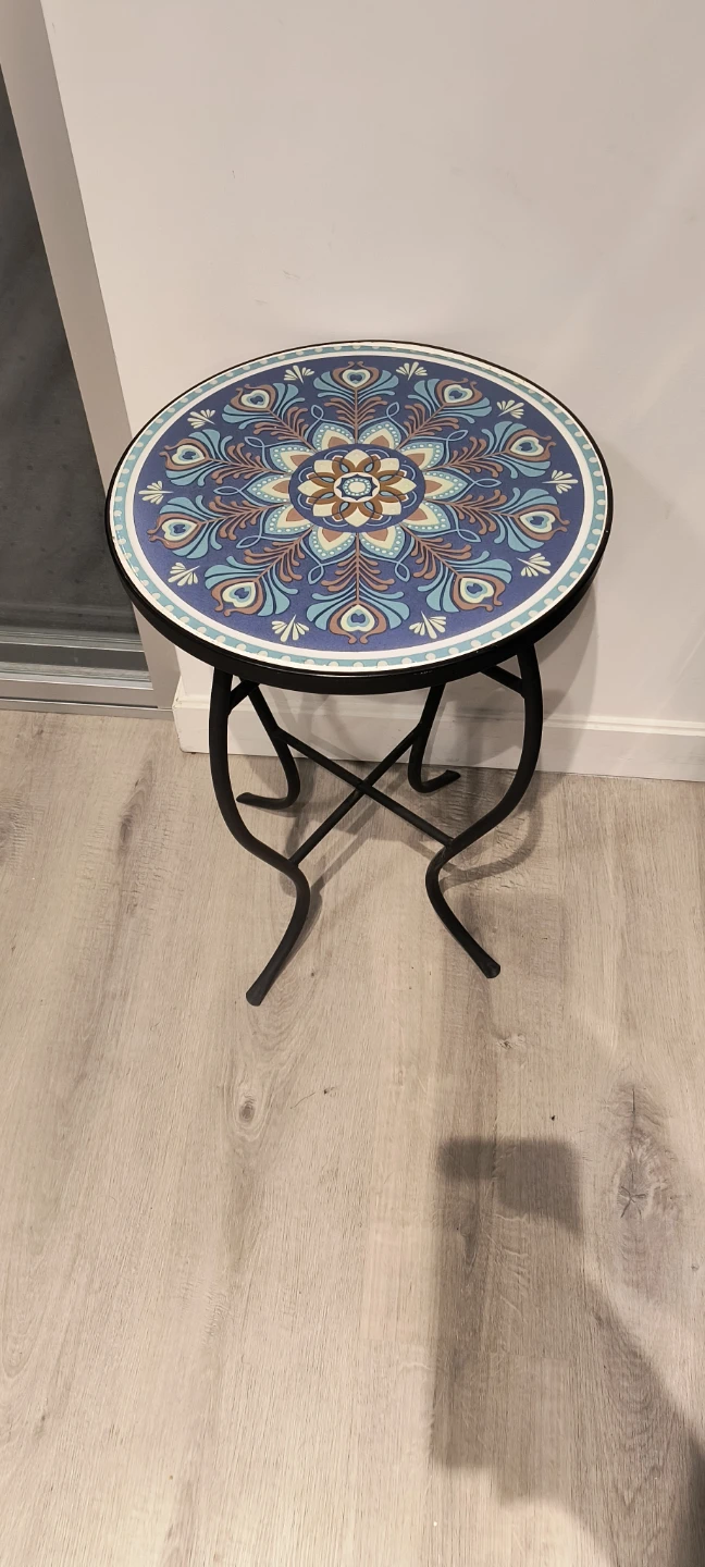 Round Accent Metal Table with Tile Top - photo 2