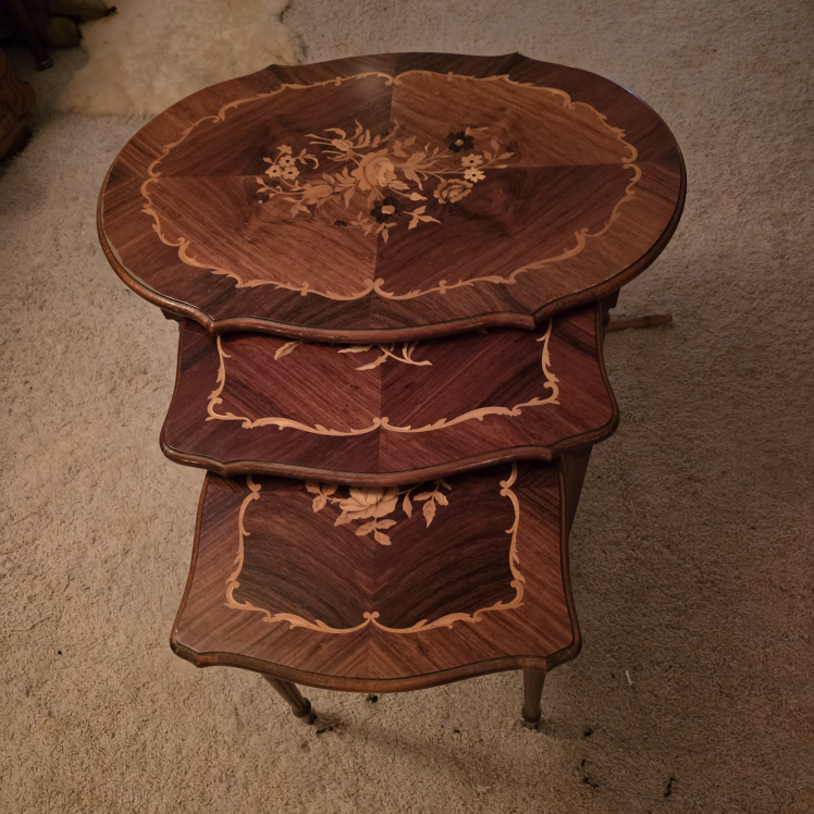 Vintage Inlaid Wood Nesting Tables