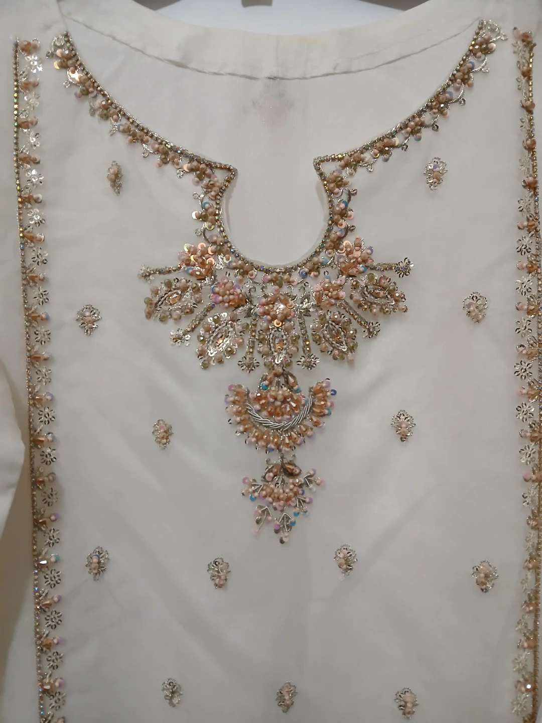 White & Gold Embroidered Kameez Lehenga with Dupatta - photo 3