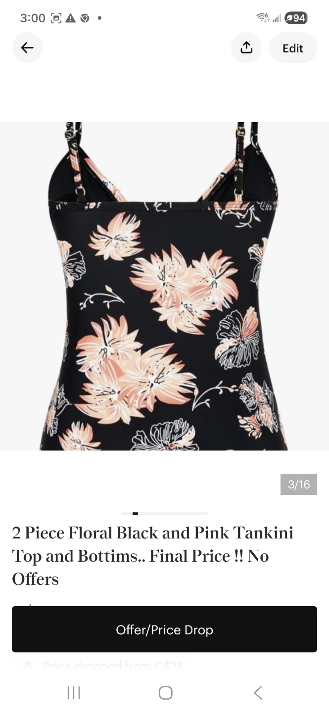 2 Piece Floral Black and Pink Tankini Set - photo 2