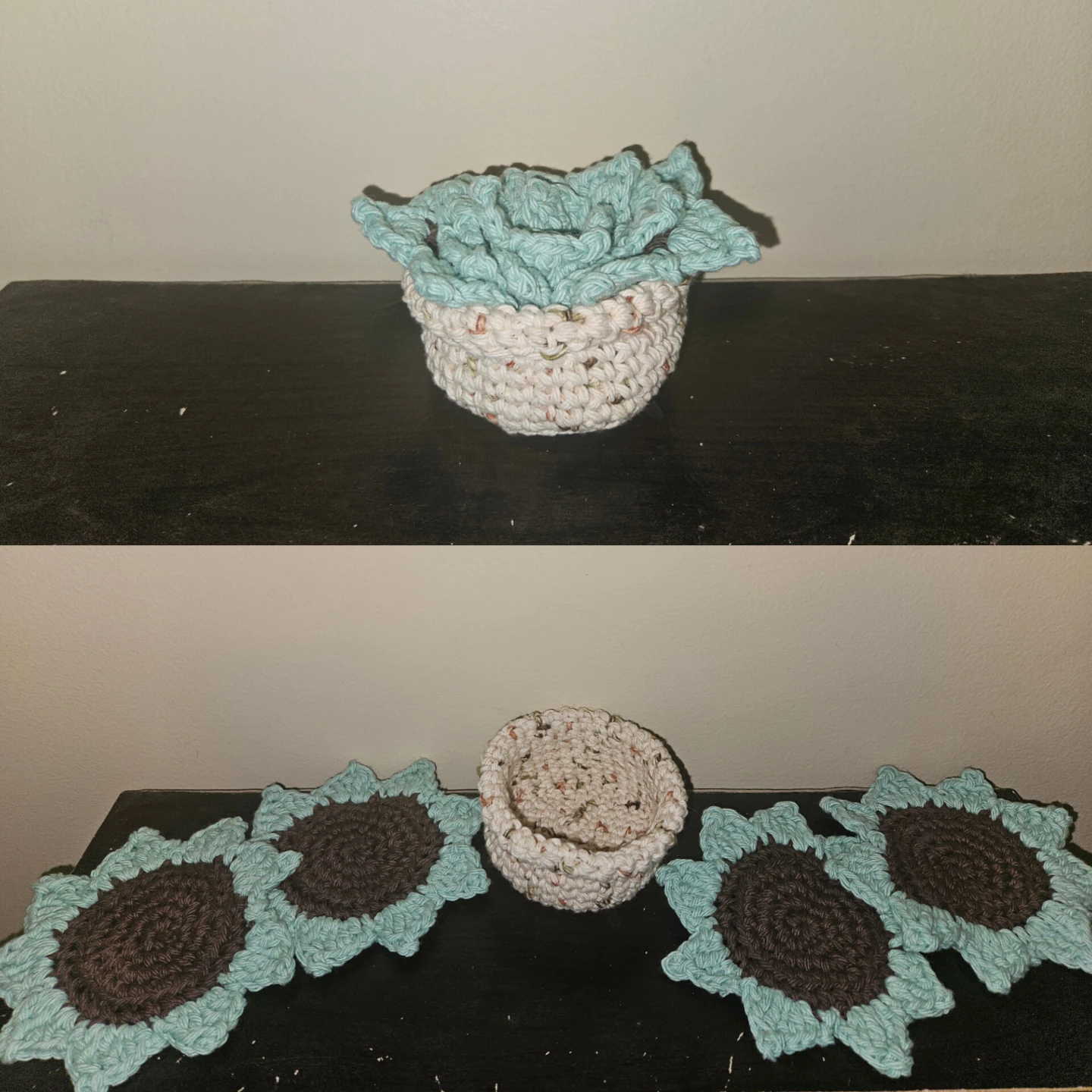 Handmade Crochet succulent Coasters and Pot Holder