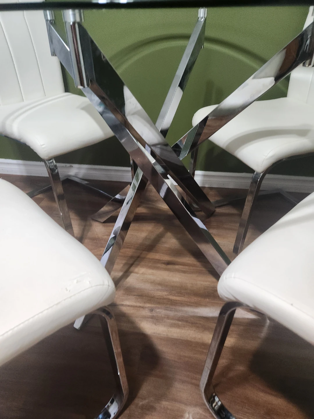 Glass Top Dining Table with 4 White Chairs - photo 3