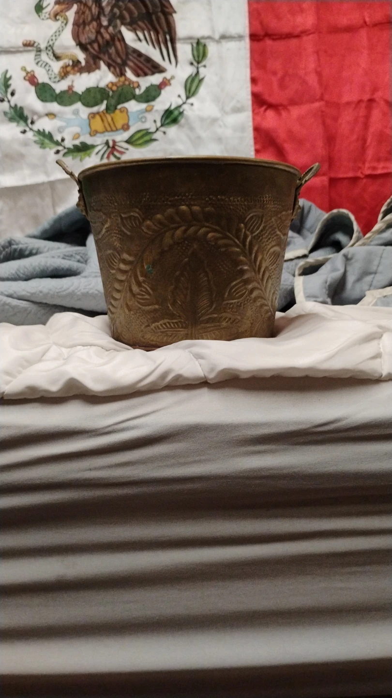 Vintage Embossed Metal Bucket with Handles