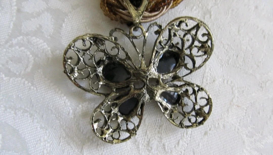 Butterfly Pendant Necklace with Braided Beaded Cord - photo 4