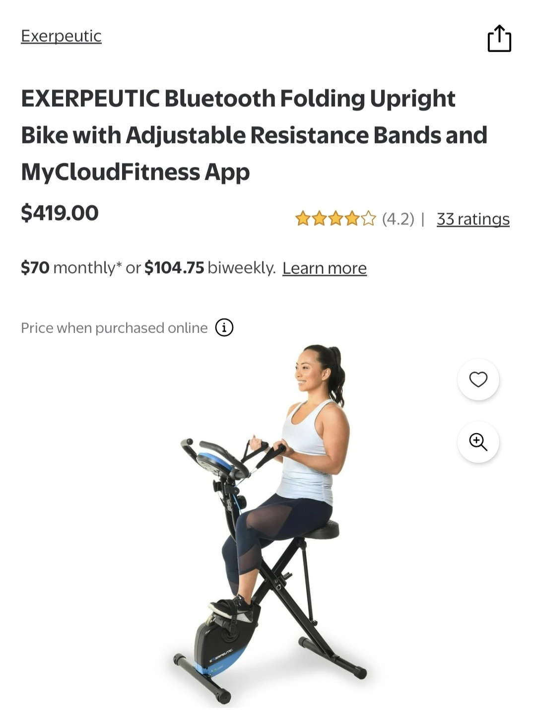 EXERPEUTIC Bluetooth Folding Upright Bike with Resistance Bands