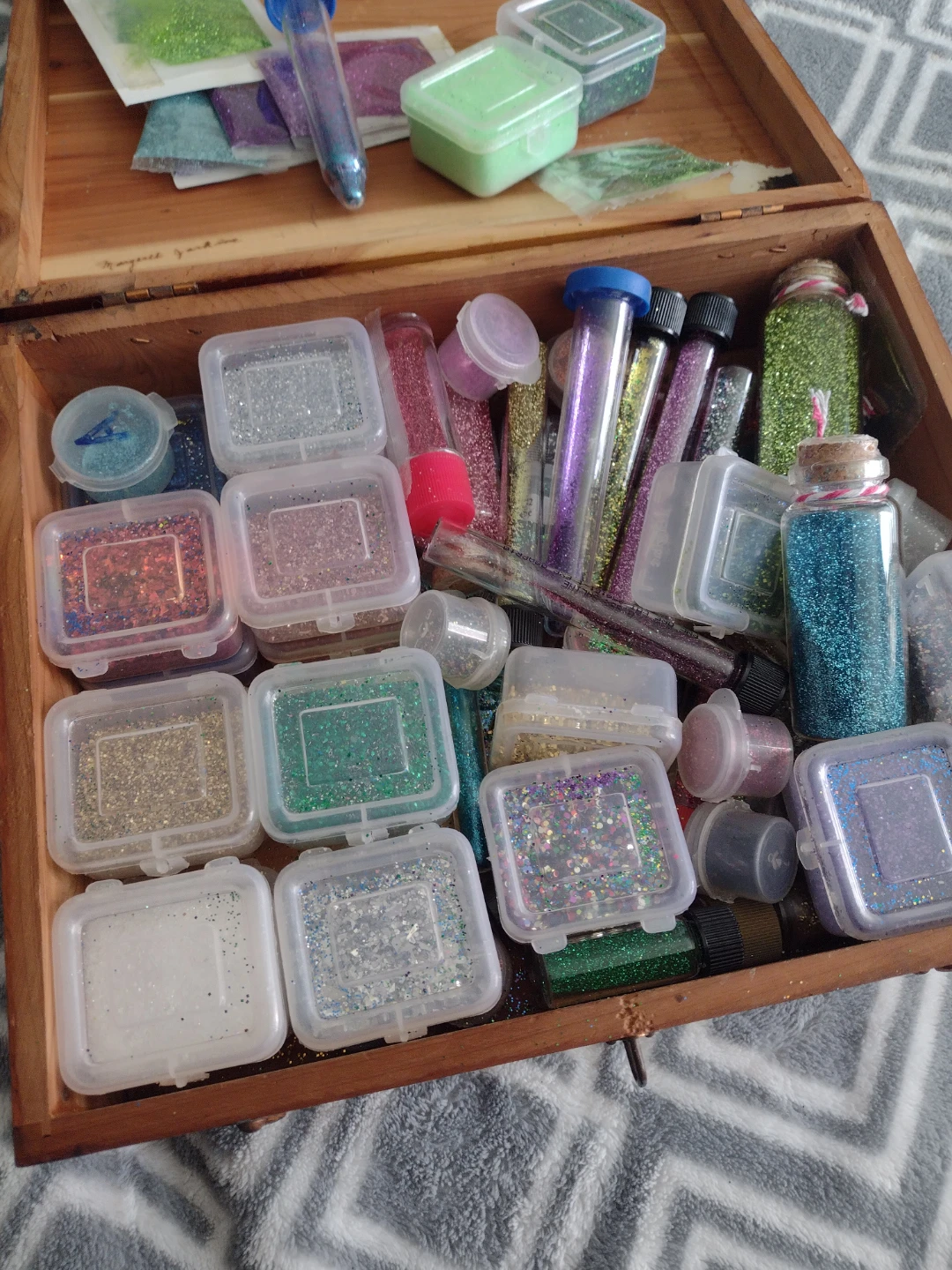 Vintage Cedar Chest with Glitter Assortment