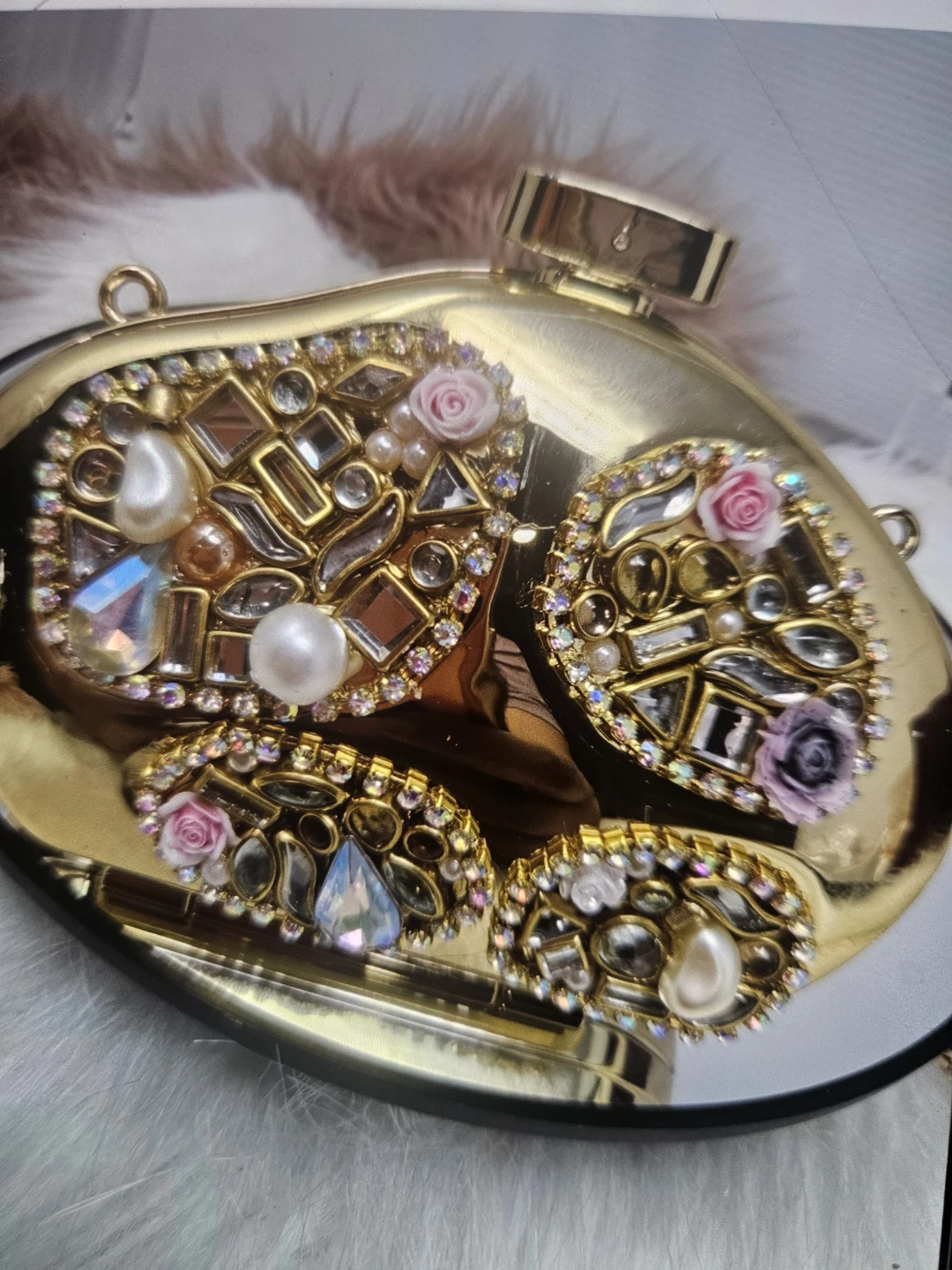 Gold Embellished Mini Clutch with Chain