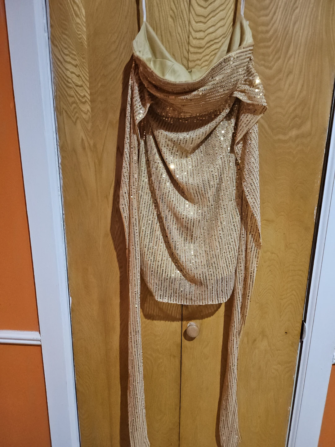 Gold Sequin Strapless Top with Scarf Detail