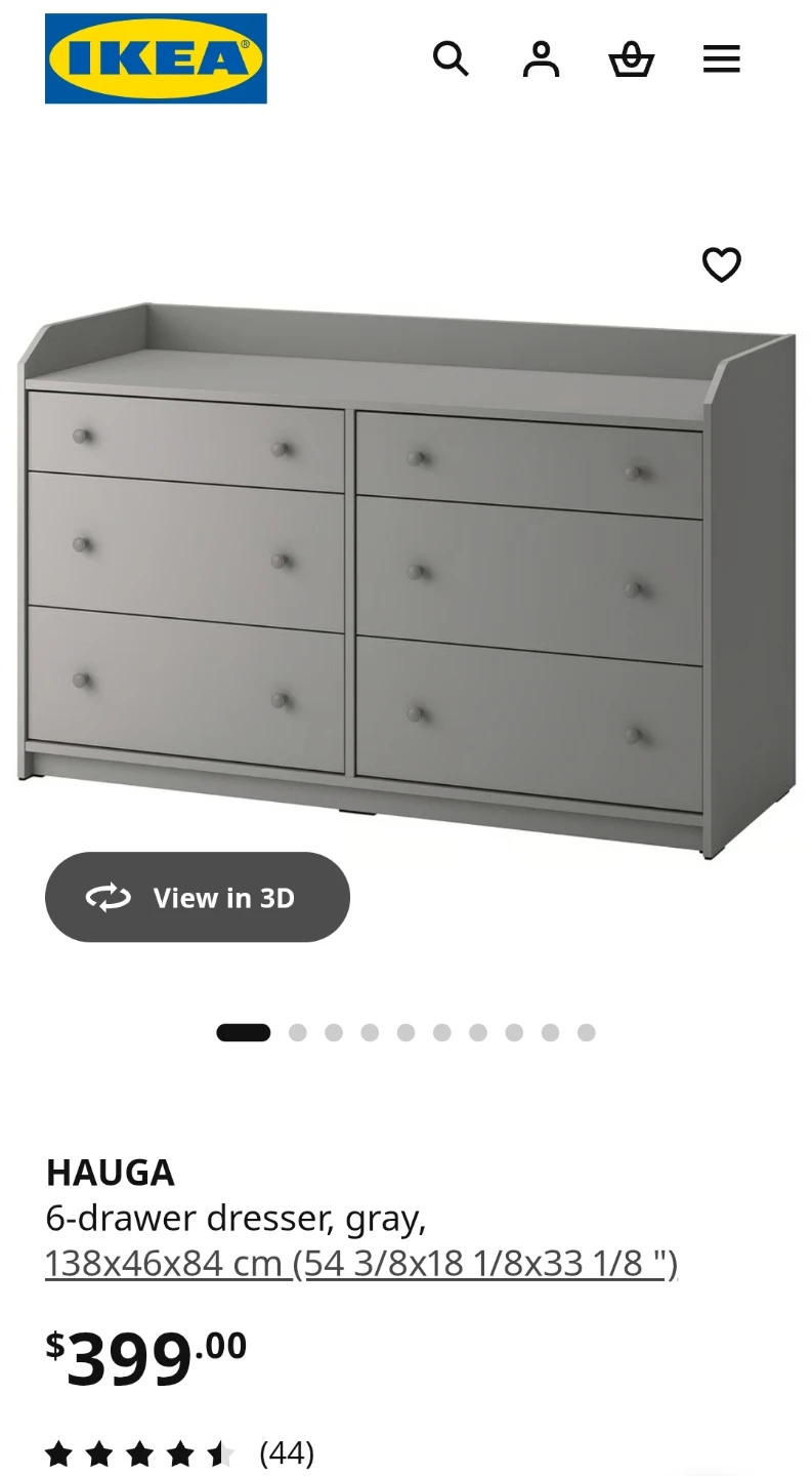 IKEA HAUGA 6-drawer dresser, gray