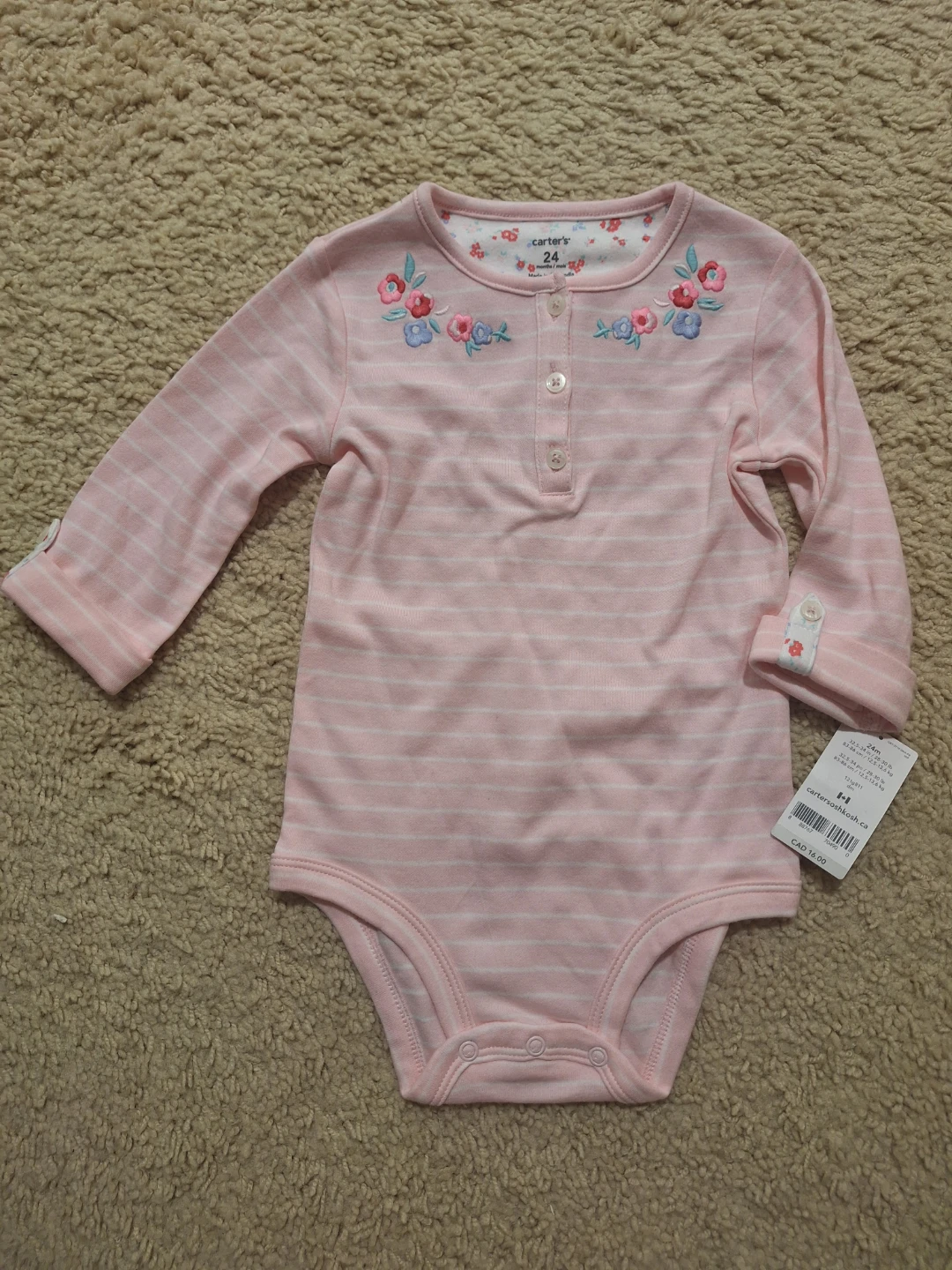 Carter's Baby Girl 24m  Long Sleeves Body Suit
