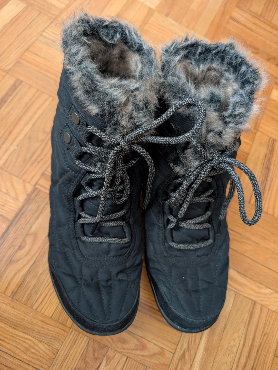 Black Quilted Winter Boots with Faux Fur Trim - photo 2