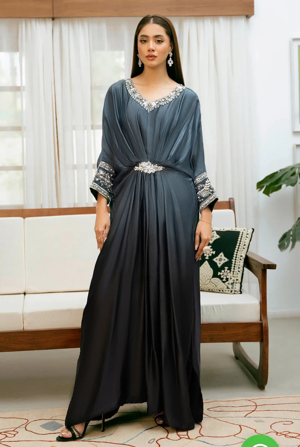 Embellished Kaftan Dress -Shaded Grey - photo 2