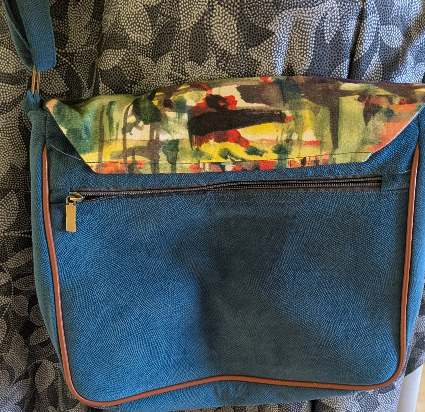 Teal Crossbody Bag with Abstract Print Flap - photo 2