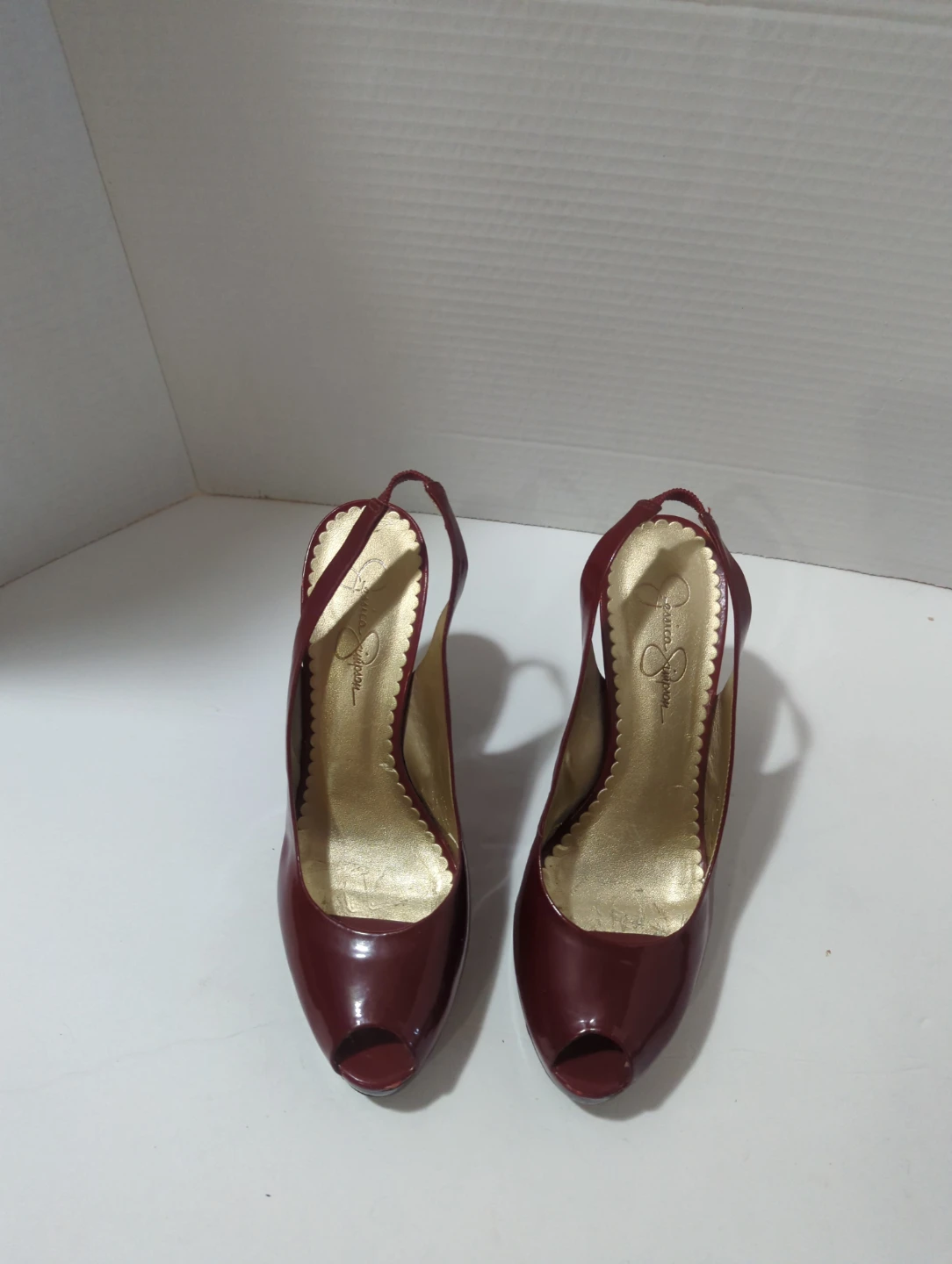 Jessica Simpson Red Patent Slingback Heels Peep Toe Pumps
