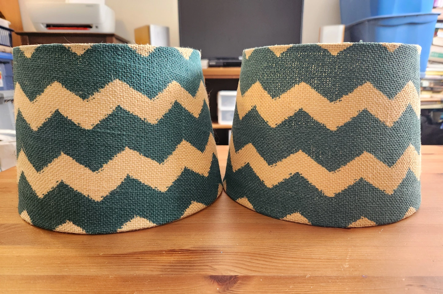 USED ~ Teal & Cream Chevron Lampshades (Set of 2)