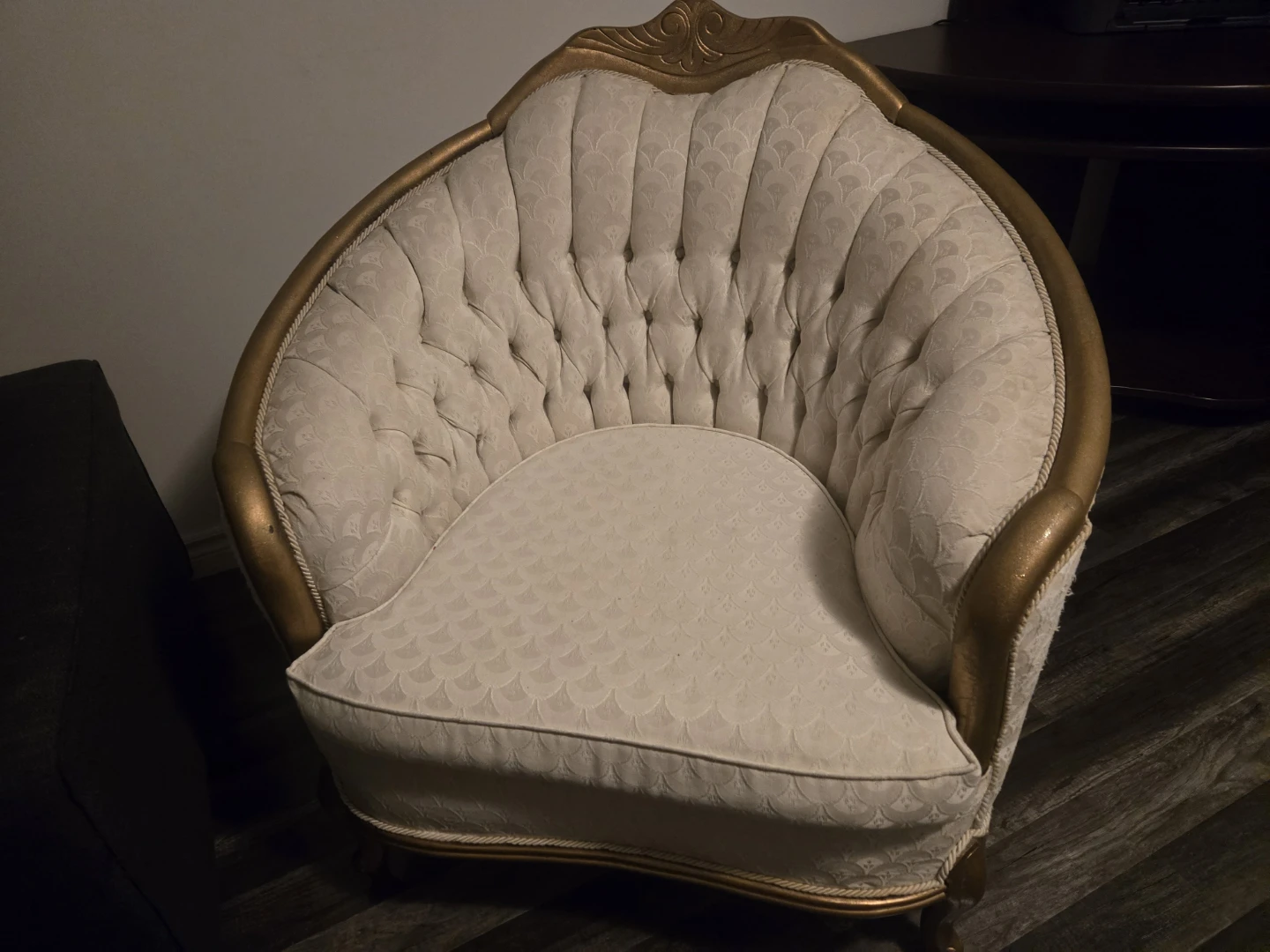 White and Gold Tufted Accent Chair
