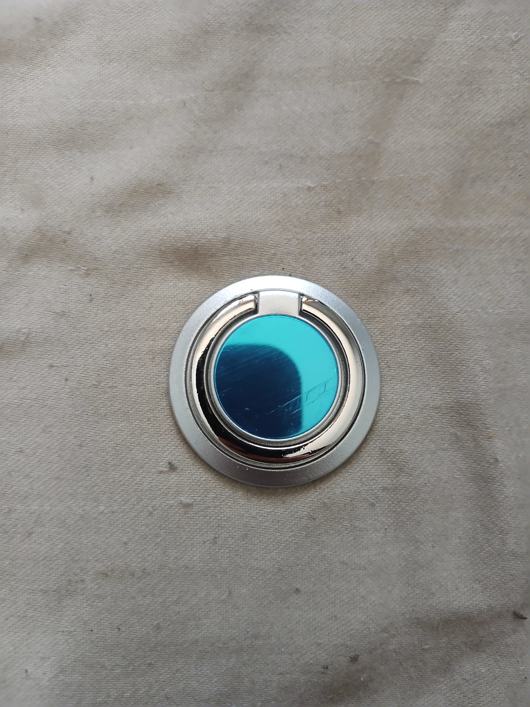 Silver Coloured Phone Ring Holder With Blue Mirror Finish