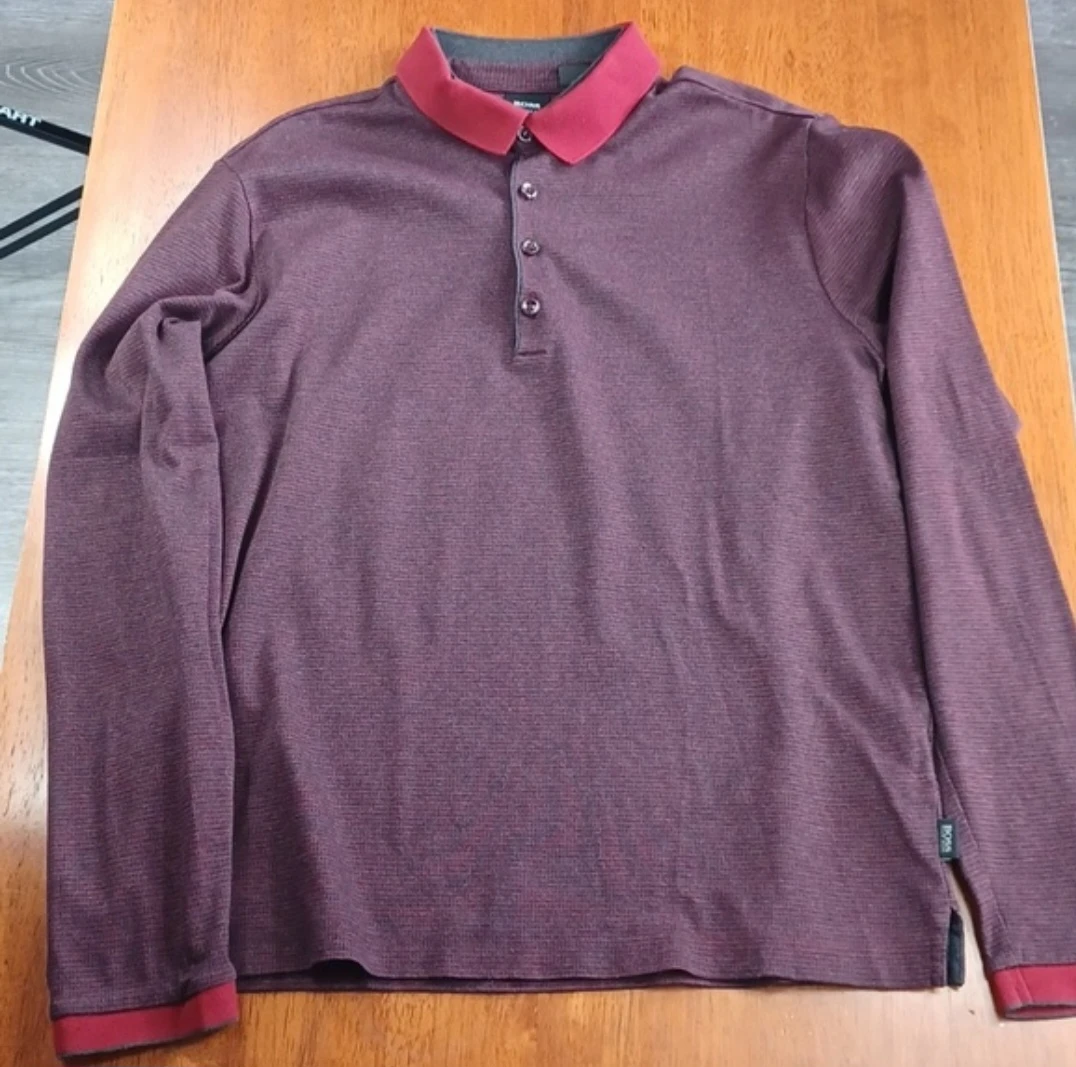 BOSS Hugo Boss Long Sleeve Polo Shirt - Burgundy - Size M