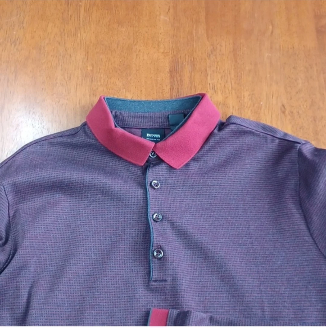 BOSS Hugo Boss Long Sleeve Polo Shirt - Burgundy - Size M - photo 3