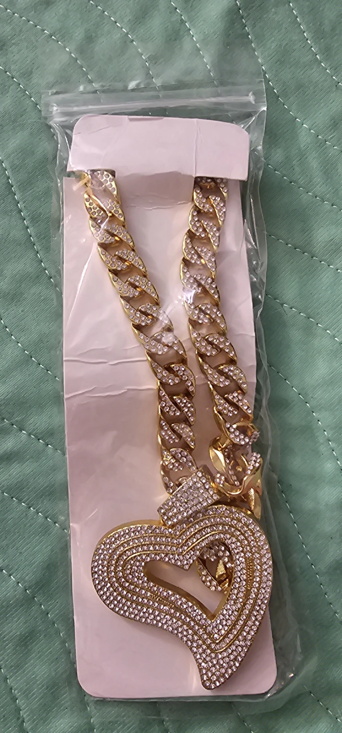 Gold Heart Pendant Cuban Link Chain Necklace