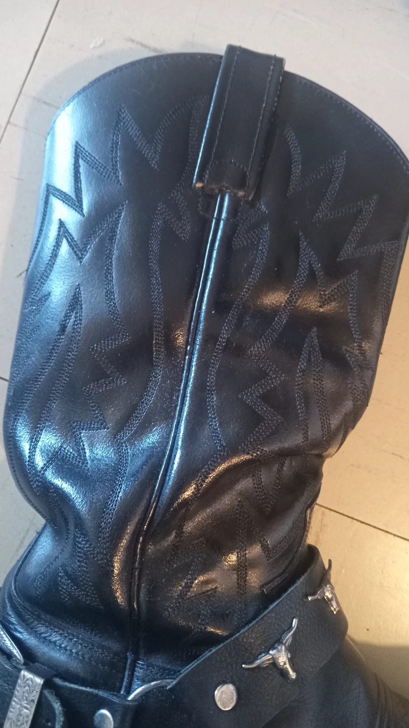 Black Leather Cowboy biker  Boots with Chain Detail - photo 2