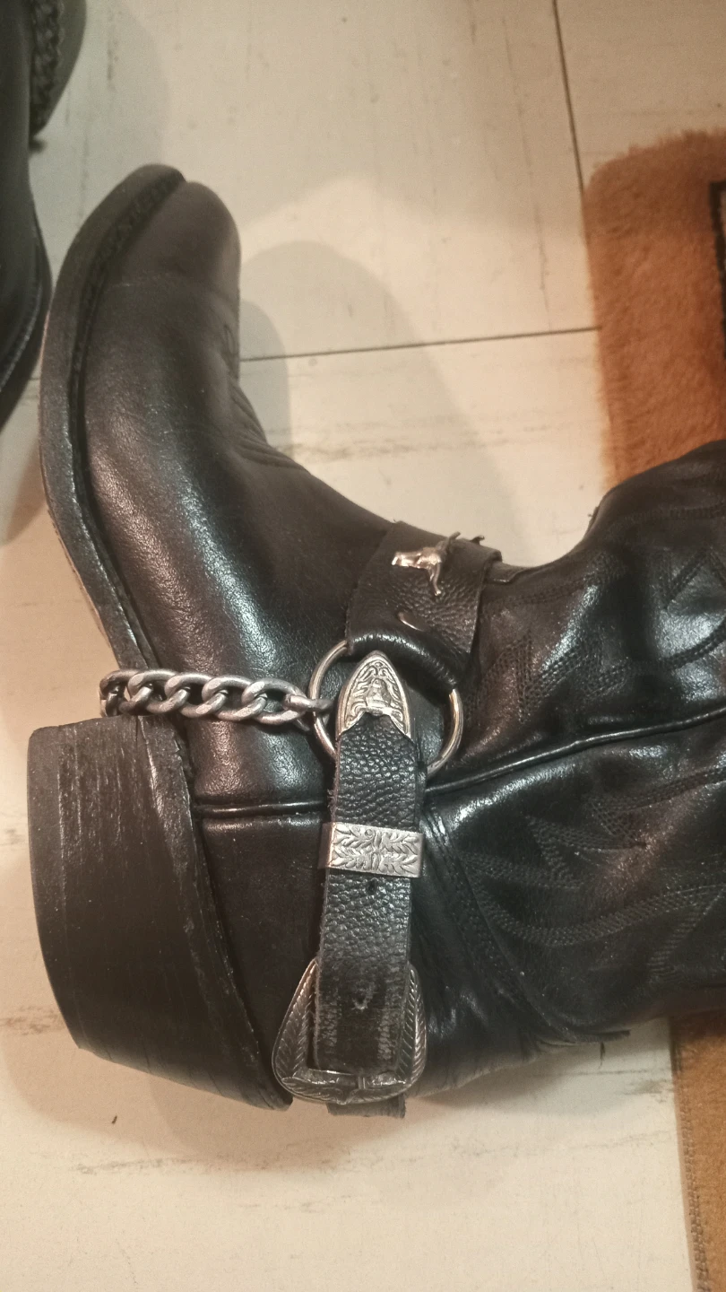 Black Leather Cowboy biker  Boots with Chain Detail - photo 4