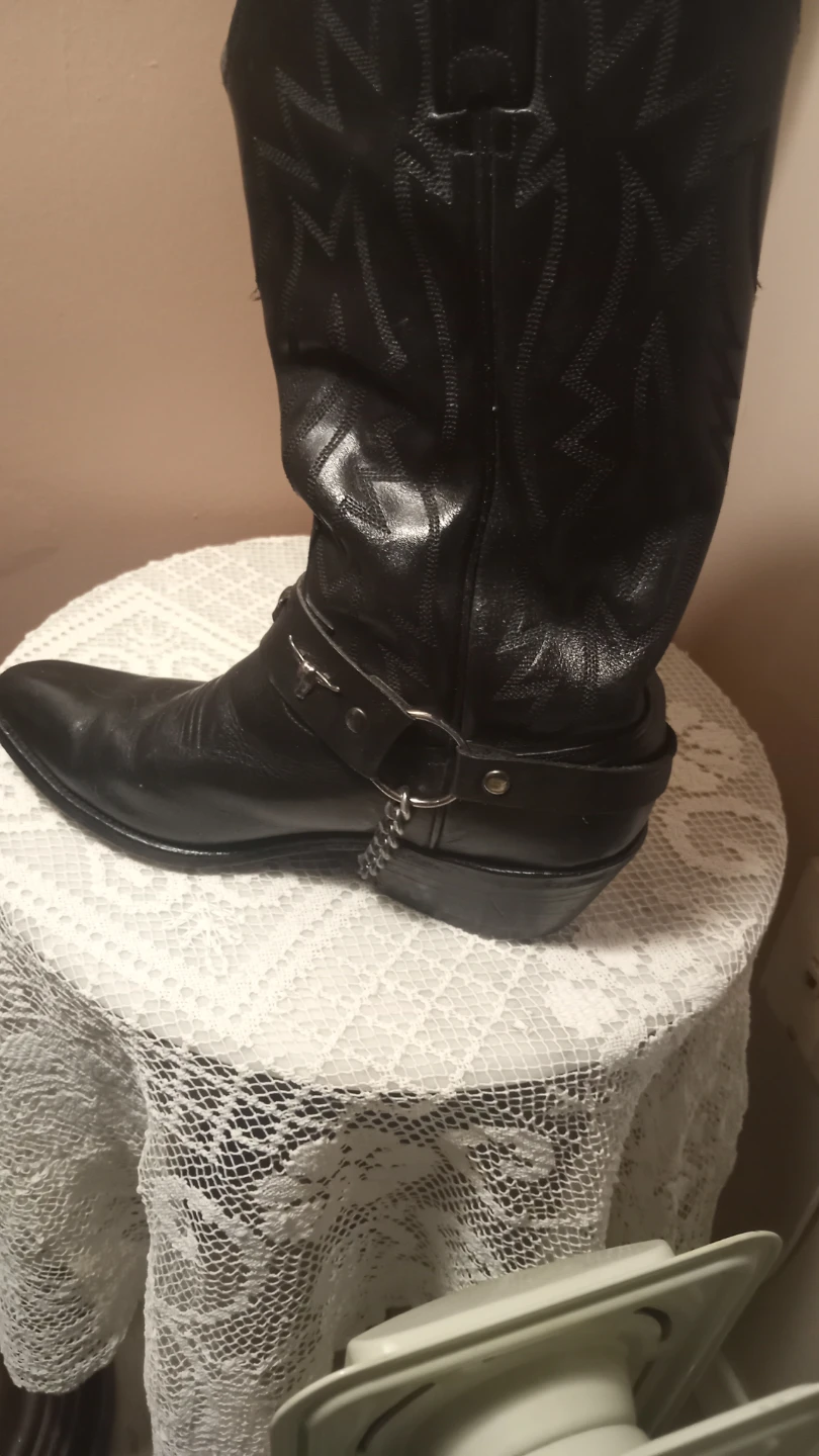 Black Leather Cowboy biker  Boots with Chain Detail - photo 5