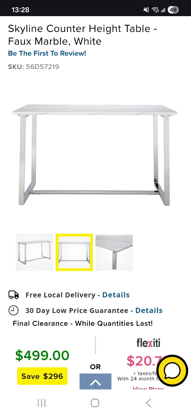 Skyline Counter Height Table - Faux Marble, White - photo 2