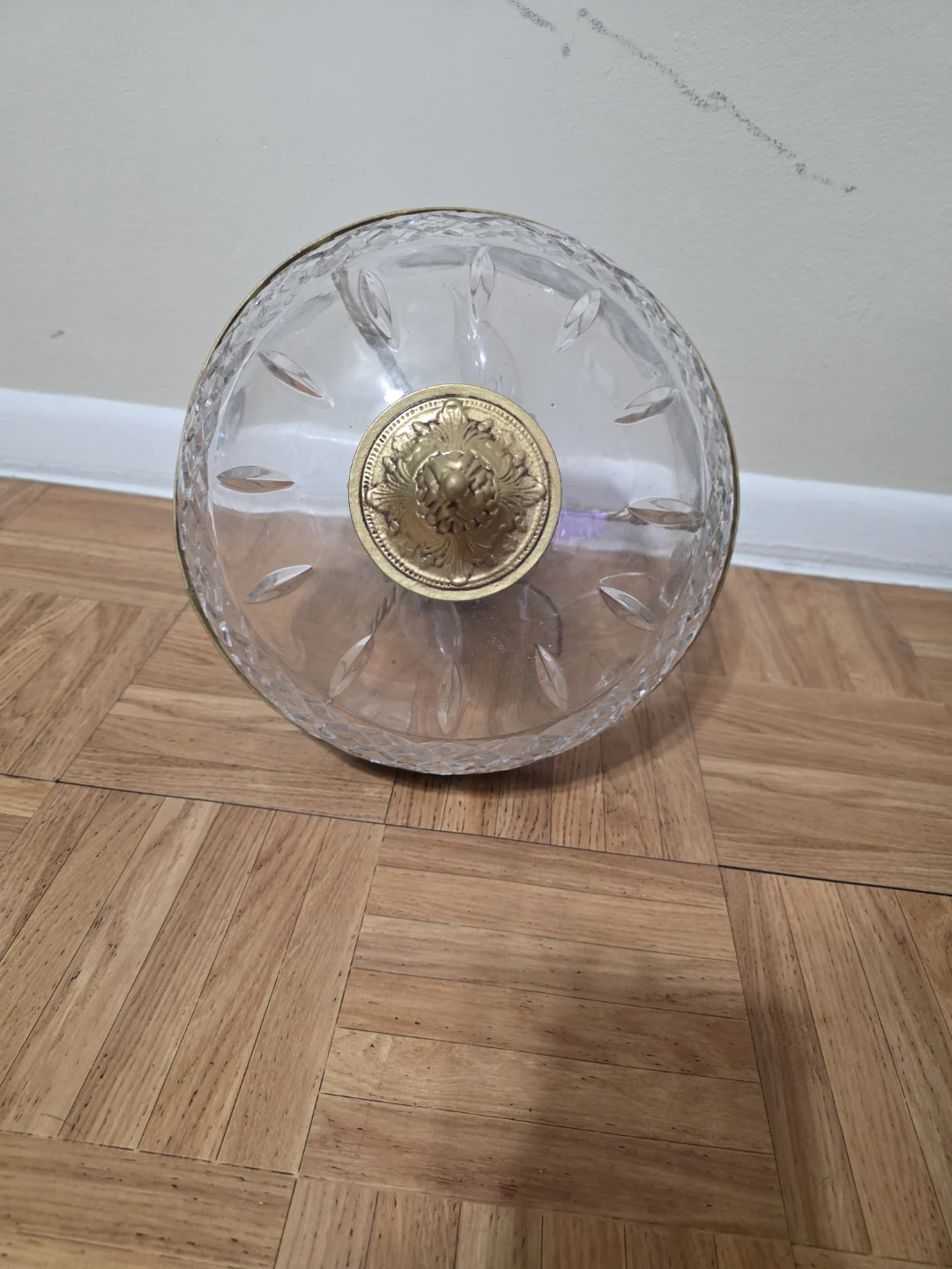 Vintage Brass and Crystal Flush Mount Ceiling Light Fixture - photo 3