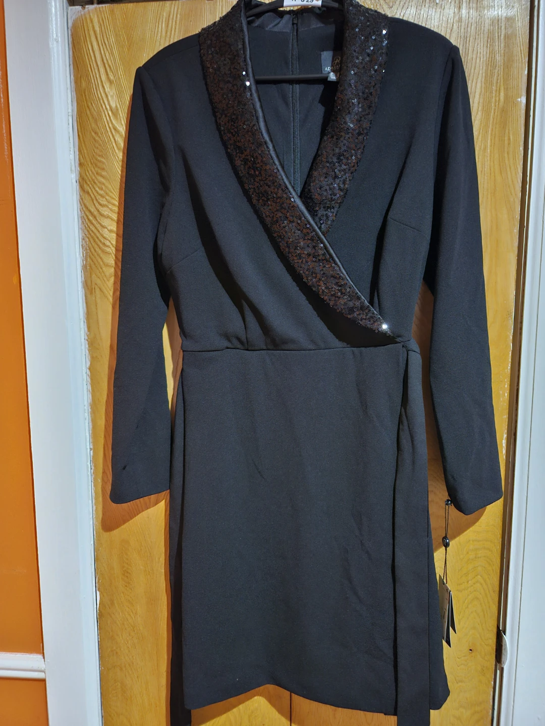 Adrianna Papell Black Sequin Collar Dress