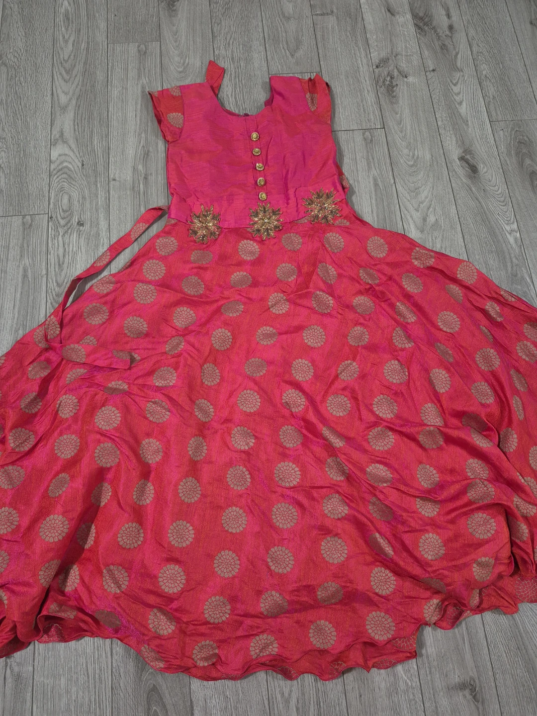 Girls' Pink Brocade Dress with Gold Embellishments0 - photo 2