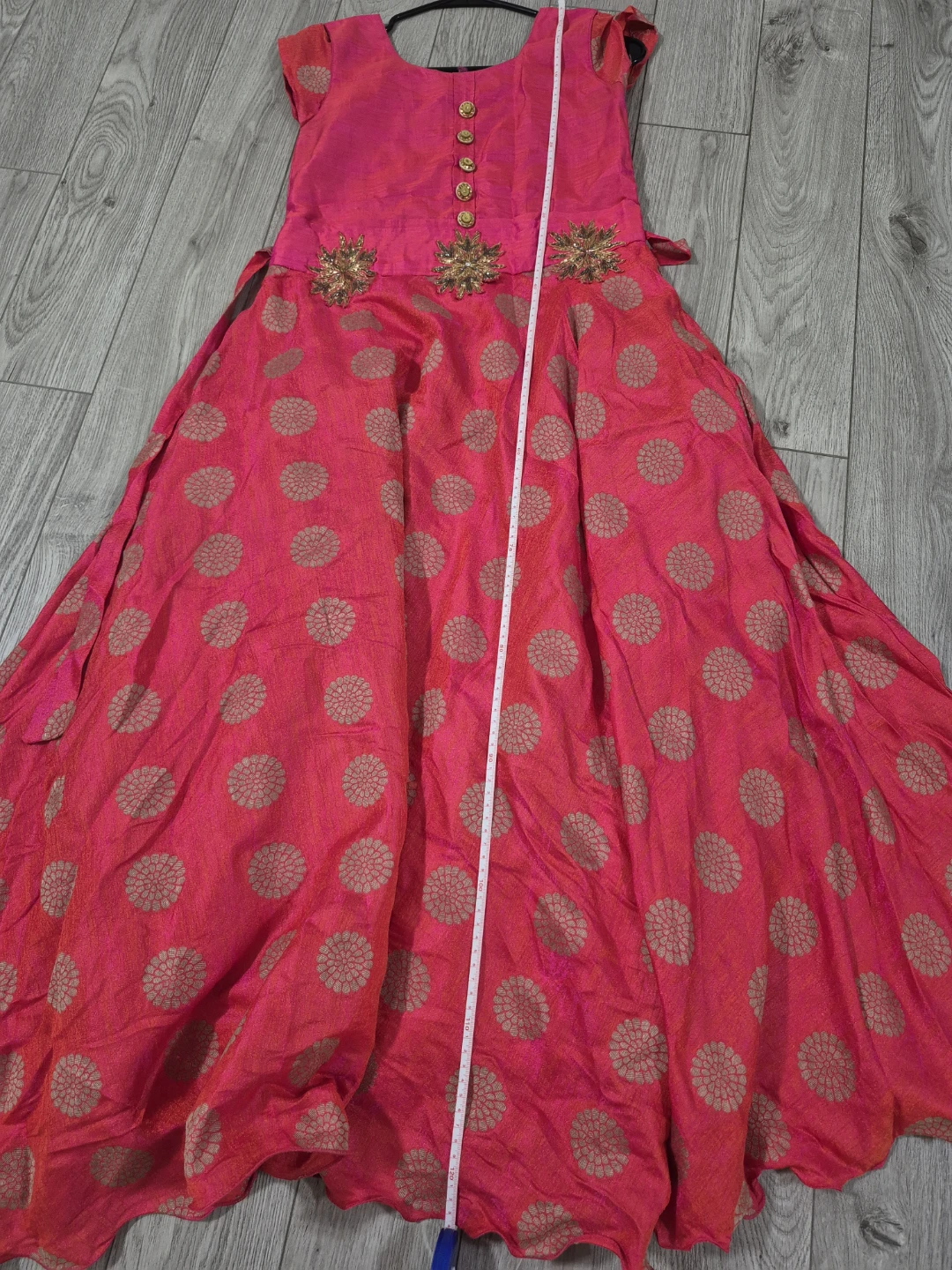 Girls' Pink Brocade Dress with Gold Embellishments0 - photo 4