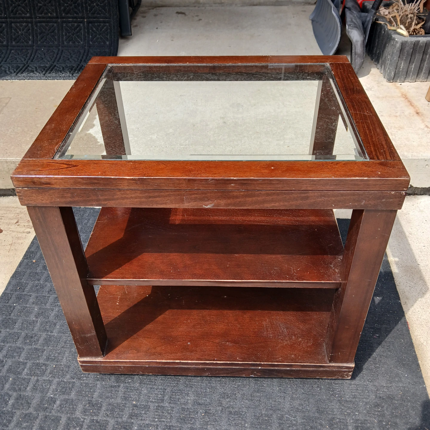 Wooden End Table with Glass Top