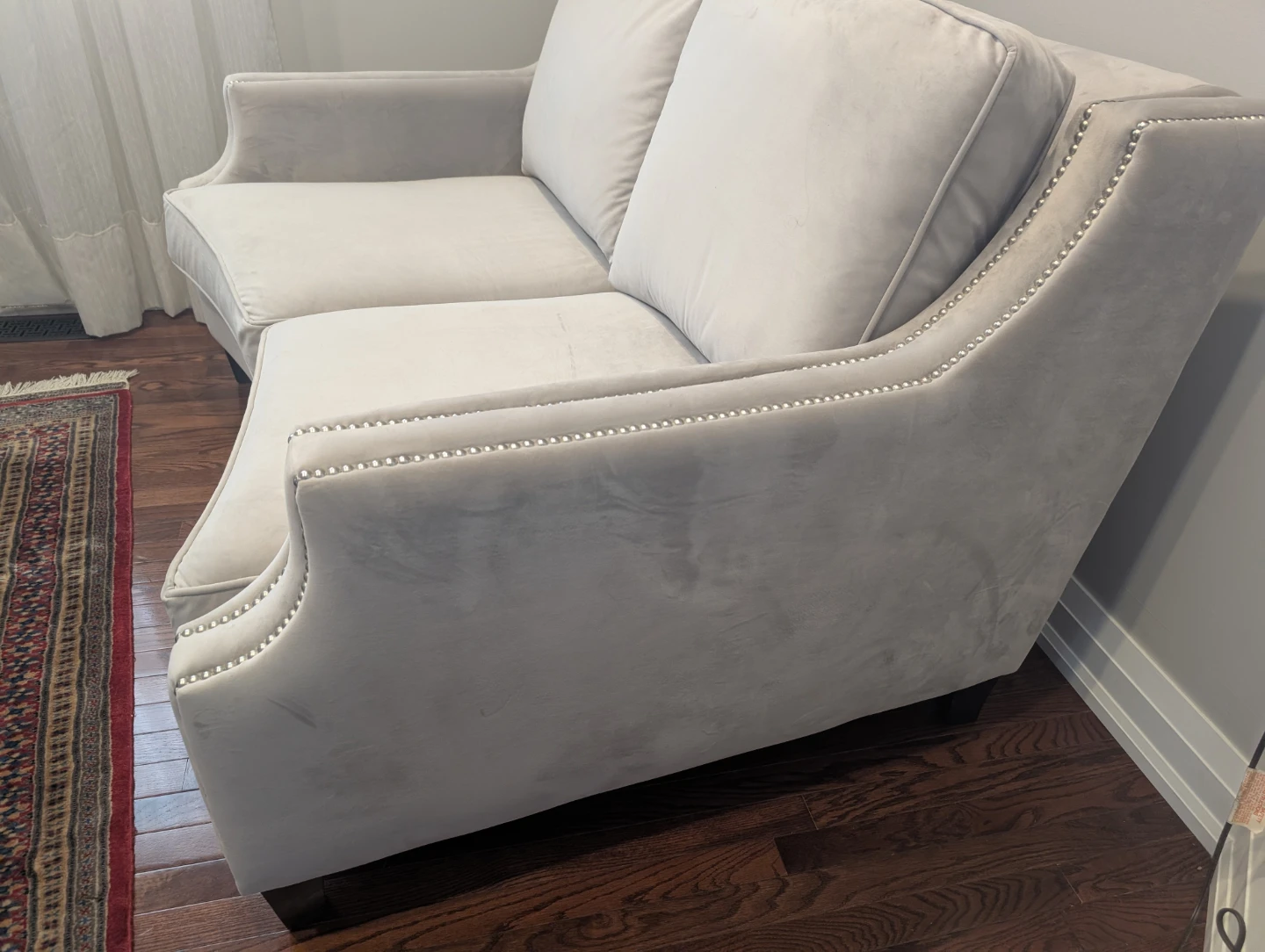 Light Grey Velvet Loveseat with Nailhead Trim - photo 4