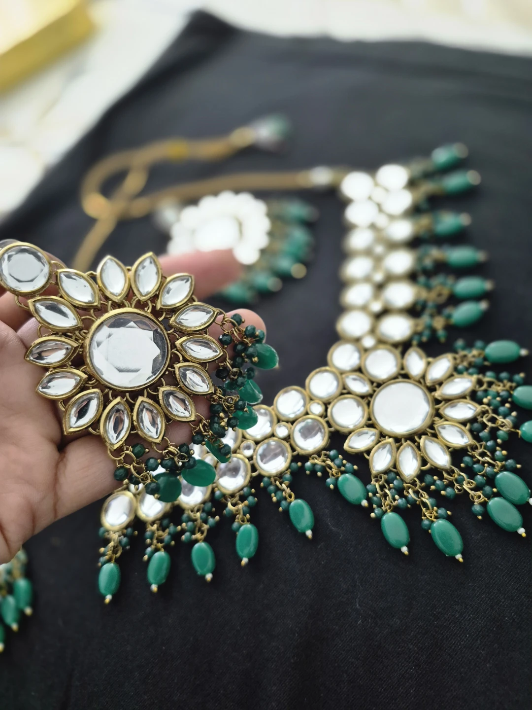 Jewelry Set with Necklace, Earrings, and Tikka