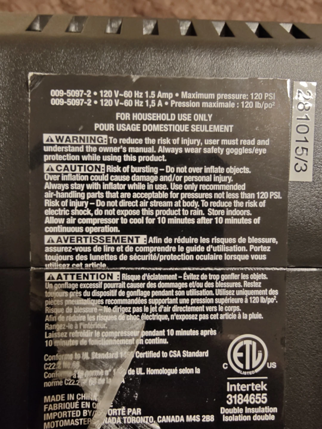 Motomaster 120V Air Compressor - photo 4