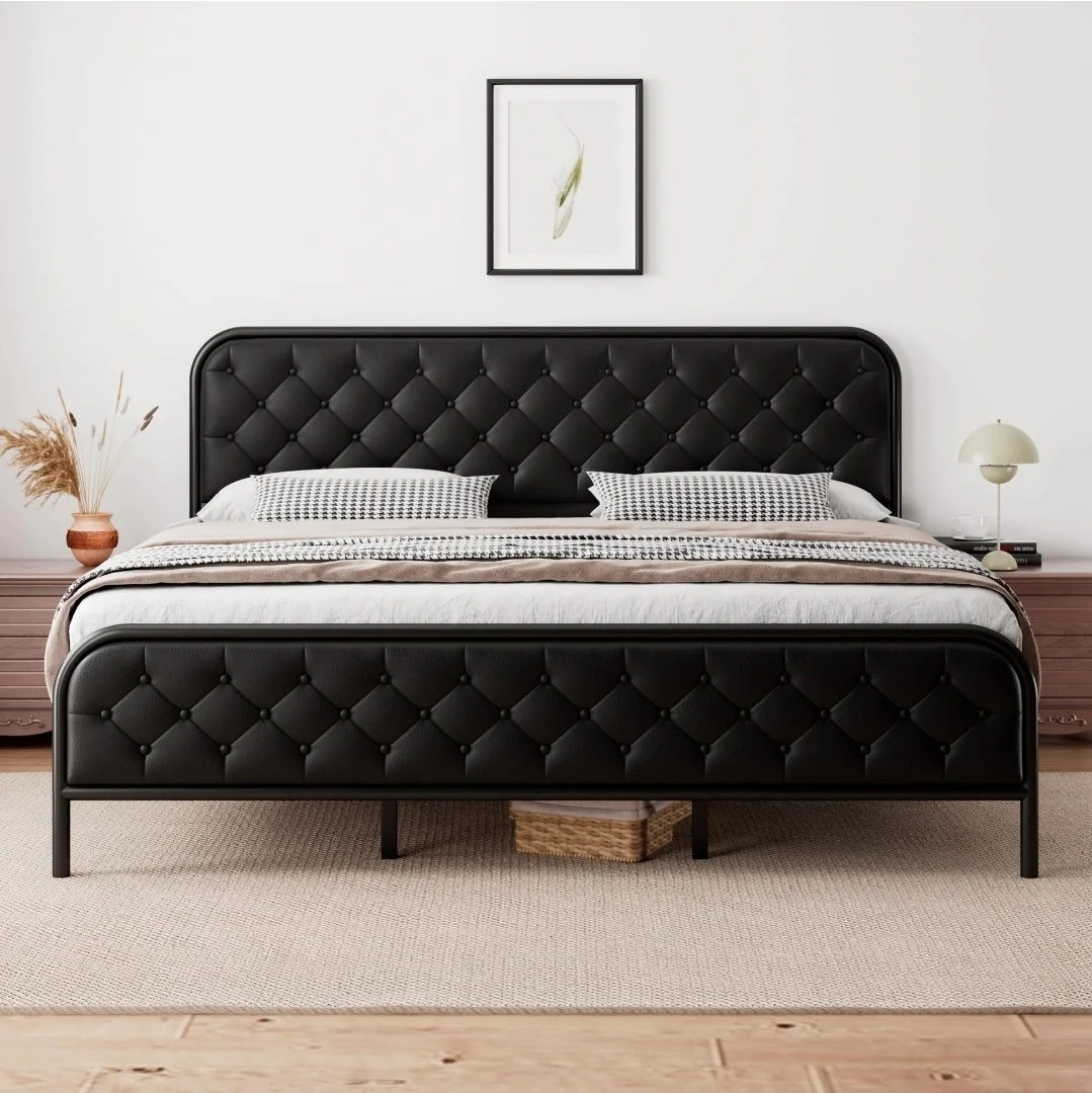 King Size Tufted Upholstered "Leather" Bed Frame